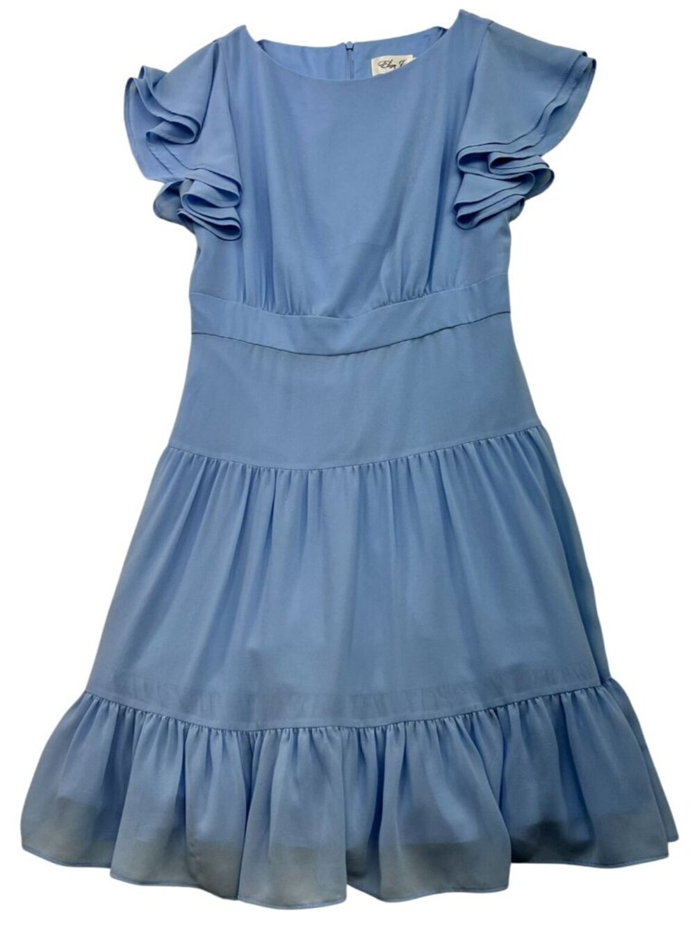 Eliza J Women's Flutter Sleeve Tiered Dress Back Zip Stretch Size 4 Light Blue